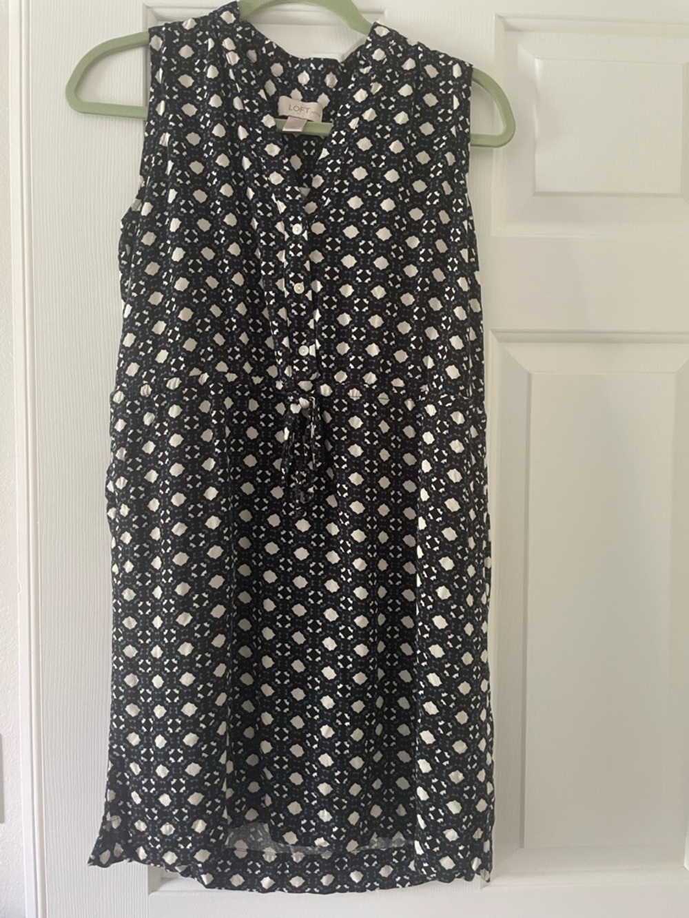 LOFT Navy Blue & White Sleeveless Geometric Printed Midi Dress